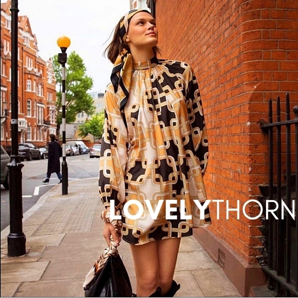 H&M x RICHARD ALLAN // ltd ed satin scarf print retro-chic mini dress